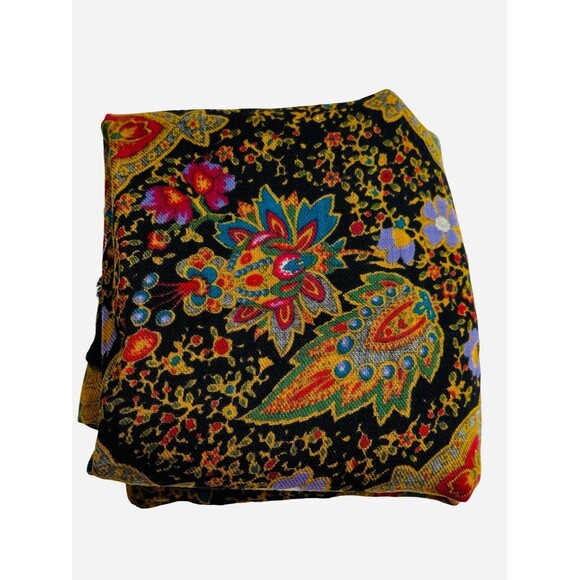 Pura Lana Italy Scarf Shawl Oversized Black Colorful 44” - Picture 5 of 11